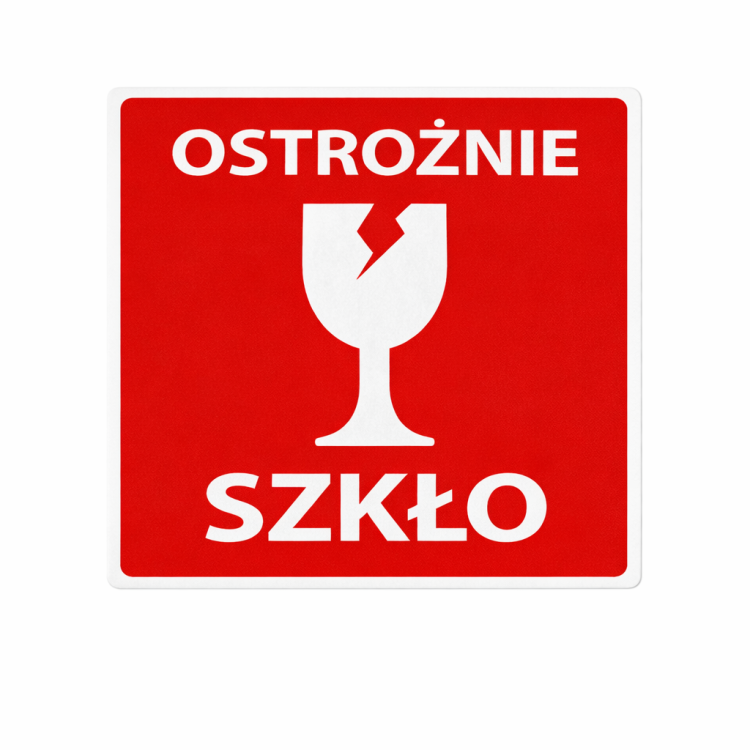 Etykieta "Ostrożnie szkło" 50x50mm 100 sztuk