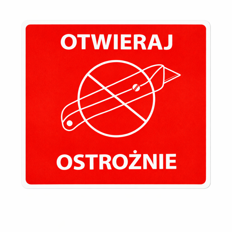 Etykieta "Otwieraj ostrożnie" 70x70mm 100 sztuk